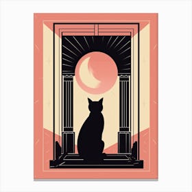 The Tower Tarot Card, Black Cat In Pink 0 Canvas Print