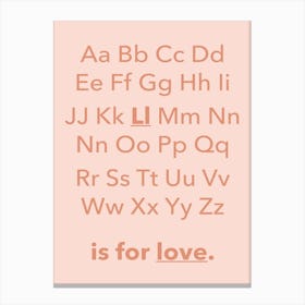 Abc Alphabet Love Pink Pastel Canvas Print