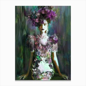 FRIDAS SISTER KHALO - "Into the Garden" Moody Flora Portrait of Woman with Unibrow  by "COLT x WILDE" Canvas Print