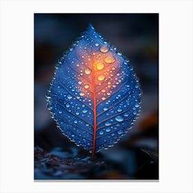 Blue Leaf With Water Droplets 11 Canvas Print