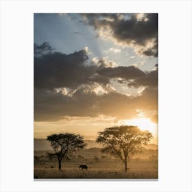 African sunset with an Elephant Canvas Print