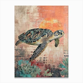 Orange Screen Print Inspired Sea Turtle Canvas Print