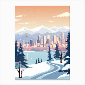 Vintage Winter Travel Illustration Vancouver Canada 1 Canvas Print