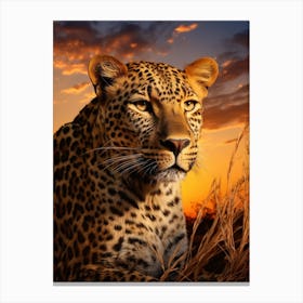 African Leopard Sunset Portrait 2 Canvas Print