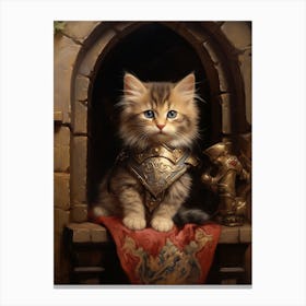 Cute Kitten In Medieval Armour Canvas Print