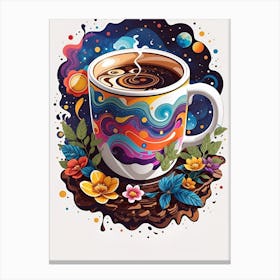 Coffee Cup With Flowers Canvas Print