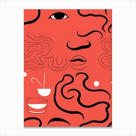 Red Abstract Face Line Drawing 2 Canvas Print