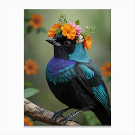 Bird With A Flower Crown 4 Canvas Print