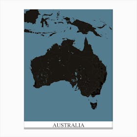 Australia Black Blue Map Canvas Print