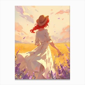 Girl In Lavender Field Canvas Print