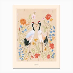 Folksy Floral Animal Drawing Stork Poster Canvas Print