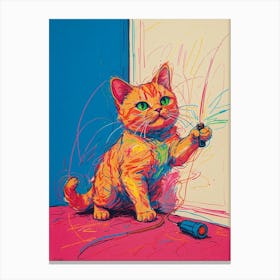 Cat Playing With A Toy Canvas Print