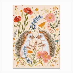 Folksy Floral Animal Drawing Hedgehog 8 Canvas Print
