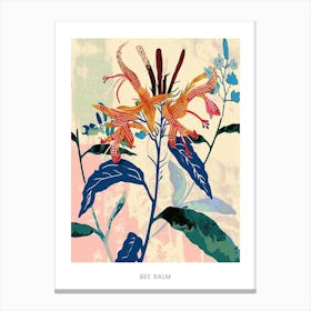 Colourful Flower Illustration Poster Bee Balm 3 Canvas Print
