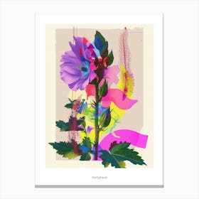 Hollyhock 1 Neon Flower Collage Poster Canvas Print