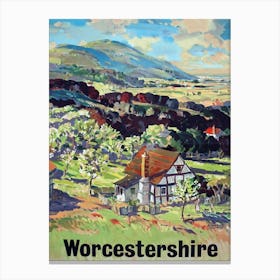 Worcestershire, House In Countryside, Travel Poster Canvas Print