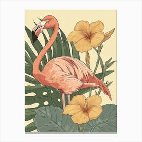 Jamess Flamingo And Tiare Flower Minimalist Illustration 2 Canvas Print