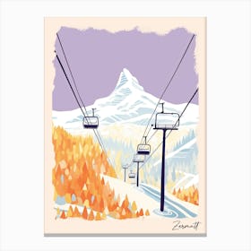 Poster Of Zermatt   Switzerland, Ski Resort Pastel Colours Illustration 0 Canvas Print