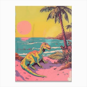 Pastel Yellow Pink Dinosaur On The Beach Canvas Print