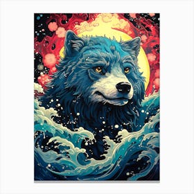 Wolf In The Water Canvas Print