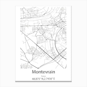 Montevrain,France Minimalist Map Canvas Print