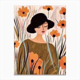 Woman With Autumnal Flowers Flax Flower 1 Canvas Print