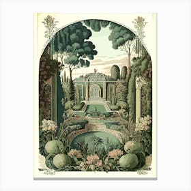 Gardens Of The Royal Palace Of Caserta 1, Italy Vintage Botanical Canvas Print