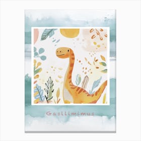 Cute Muted Pastel Gallimimus Dinosaur 3 Poster Canvas Print