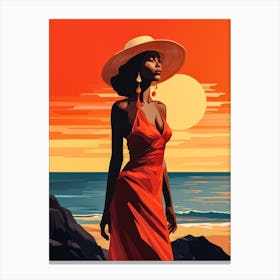 Illustration of an African American woman at the beach 136 Canvas Print