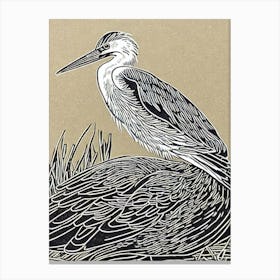 Egret Linocut Bird Canvas Print