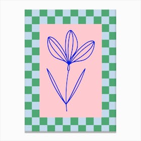 Modern Checkered Flower Poster Blue & Pink 14 Canvas Print