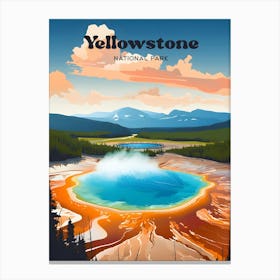 Yellowstone National Park Emerald Pool Travel Art Illustration Canvas Print