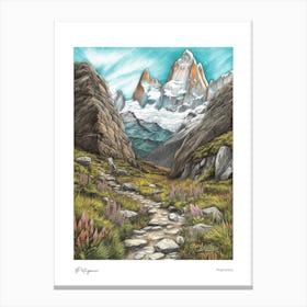Patagonia Argentina Pencil Sketch 4 Watercolour Travel Poster Canvas Print
