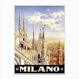 Vintage Milano Travel Poster, Dawn Hudson Canvas Print