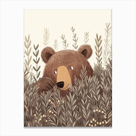 Brown Bear Hiding In Bushes Storybook Illustration 2 Canvas Print
