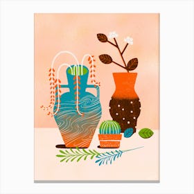 Orange Vases And Plants Canvas Print