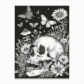 Dark Gothic Skull And Flowers Canvas Print