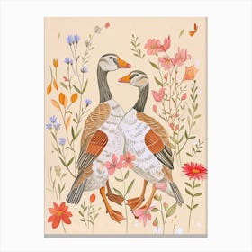 Folksy Floral Animal Drawing Goose 2 Canvas Print