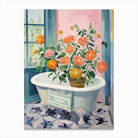 A Bathtube Full Of Zinnia In A Bathroom 2 Canvas Print