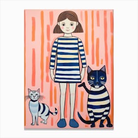 Little Girl With Cats Canvas Print