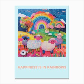 Happiness Is In Rainbows Sheep Collage Canvas Print
