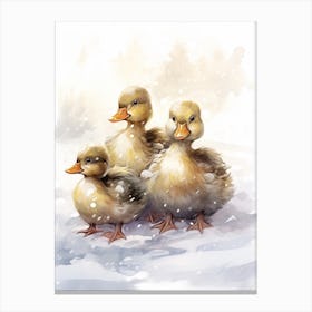 Winter Duckling Family Animated 2 Canvas Print