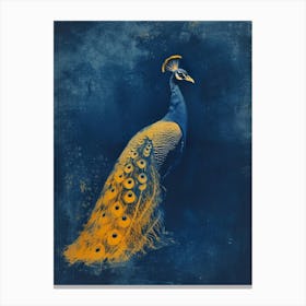 Navy Blue & Orange Portrait Of A Peacock Canvas Print