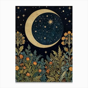 Moon And Flowers Style William Morris Art Print 7 Canvas Print