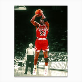 Michael Jordan Of The Chicago Bulls Takes A Jump Shot During A Basketball Game Against The Washington Bullets At The Capitol Centre Canvas Print