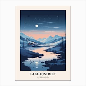 Winter Night  Travel Poster Lake District United Kingdom 2 Canvas Print