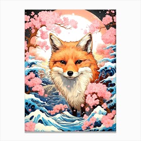 Fox In Cherry Blossoms 3 Canvas Print