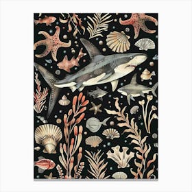 Smooth Hammerhead Shark Black Background Illustration 4 Canvas Print