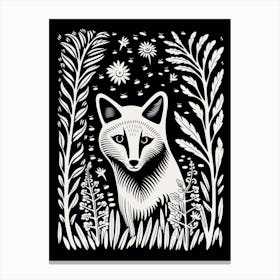 Fox In The Forest Linocut Illustration 29  Canvas Print