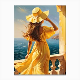 Woman in summer dress looking at the sea 16 Canvas Print